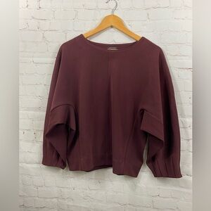 Ann Taylor Burgundy Round Neck Blouse Womens Size Small Balloon Cape Sleeve